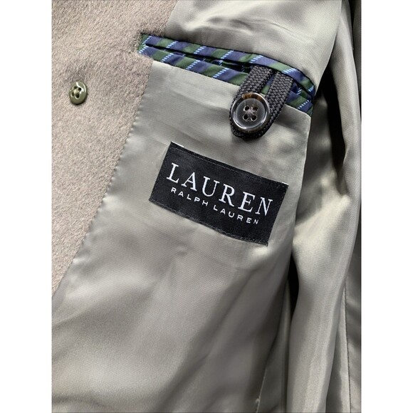 Lauren Ralph Lauren Men Double Breasted Overcoat Wool Blend Olive Green Size 42R - Picture 2 of 16